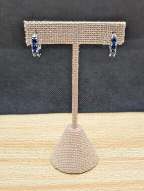 Sterling Silver Pavé Blue Sapphire Hoop Earrings